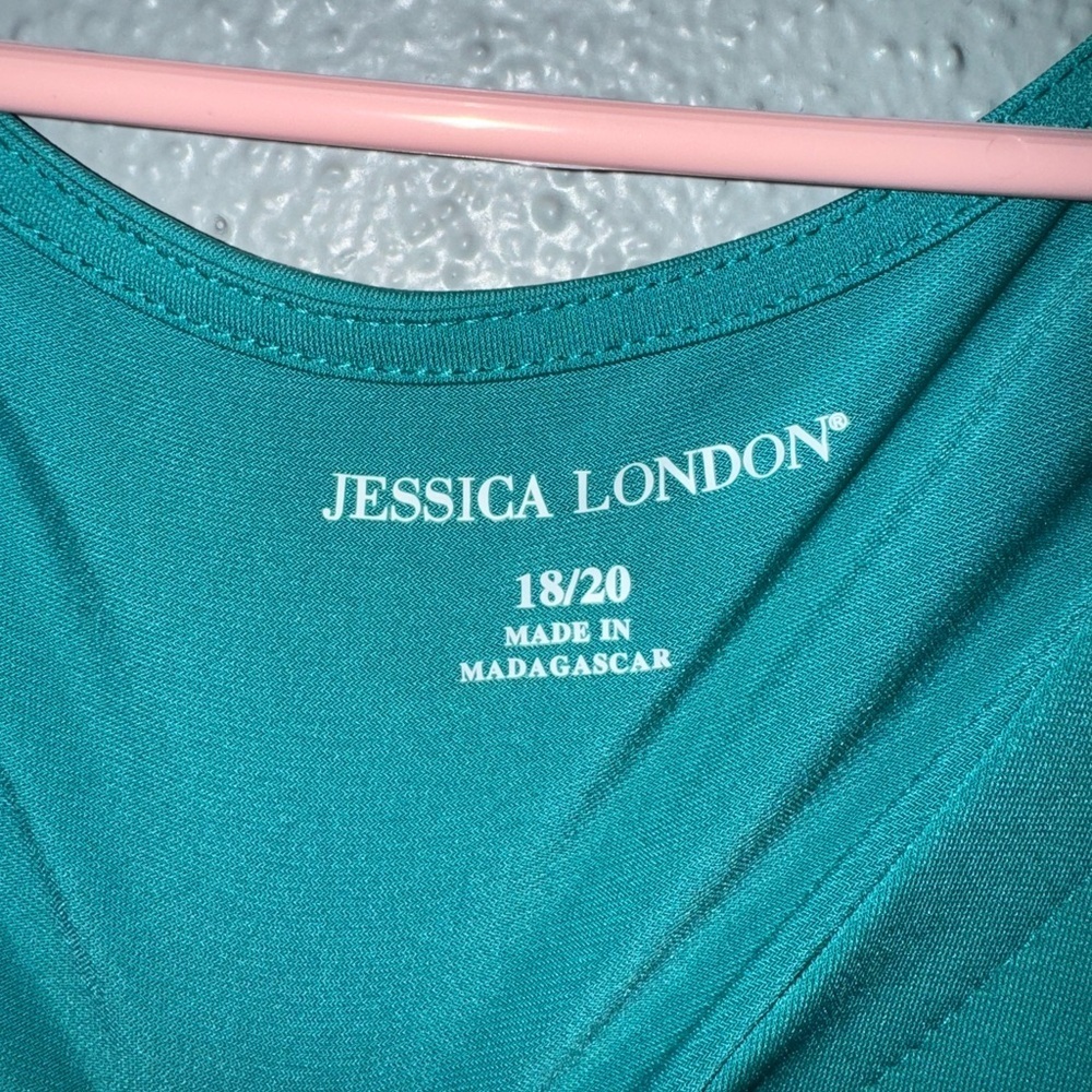 Jessica London Teal V-Neck Shirt - Picture 2 of 4